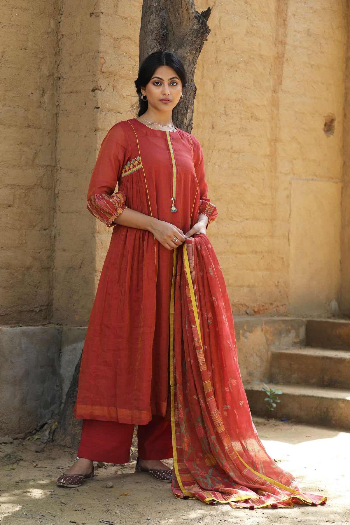 Rust Red Chunnat Kurta Set