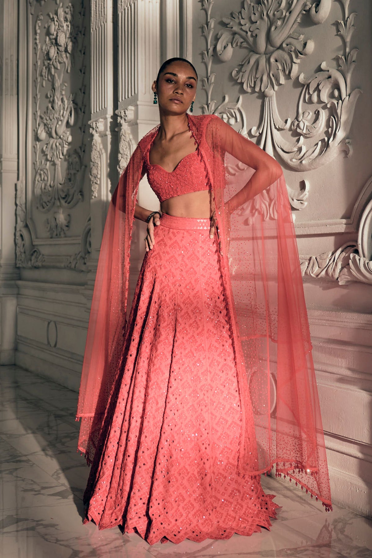 Red Orange Lehenga Set