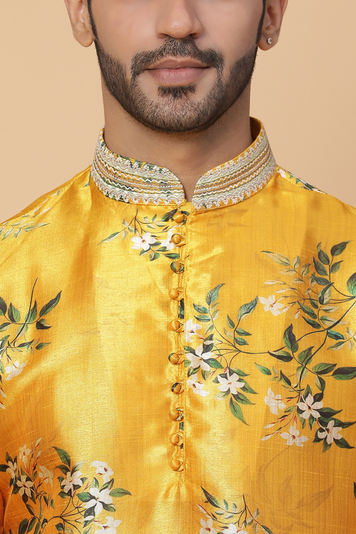 Marigold floral silk kurta