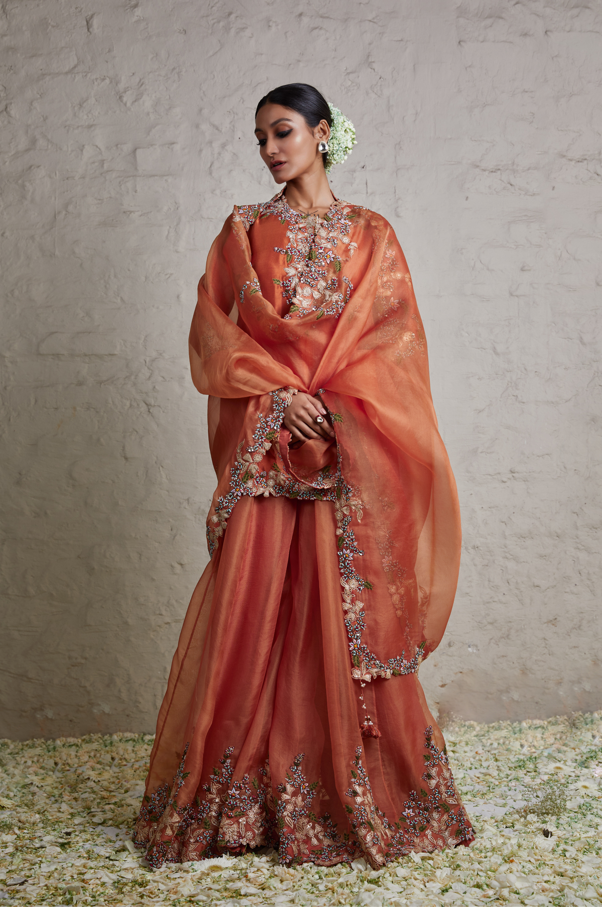 Silk Kurta With Organza Sharara and Organza Dupatta