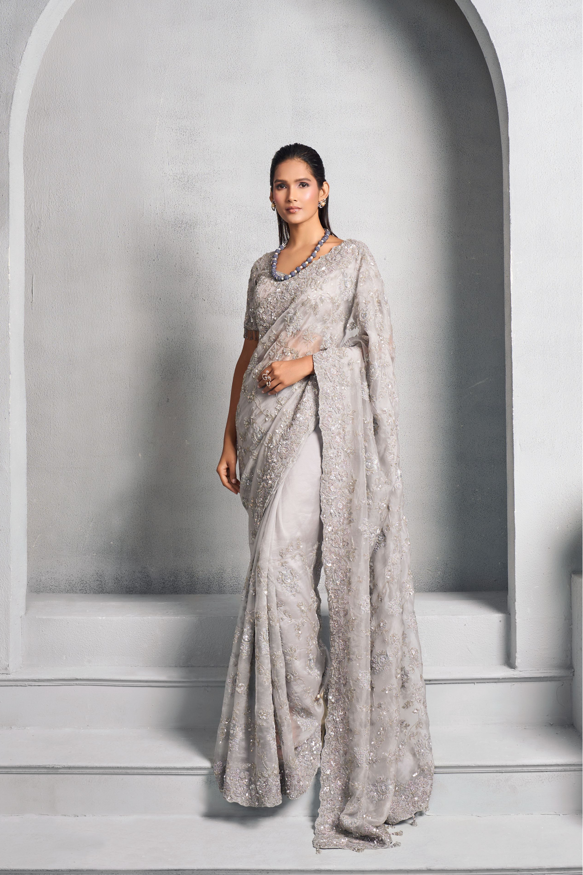 Steel Grey Organza Saree