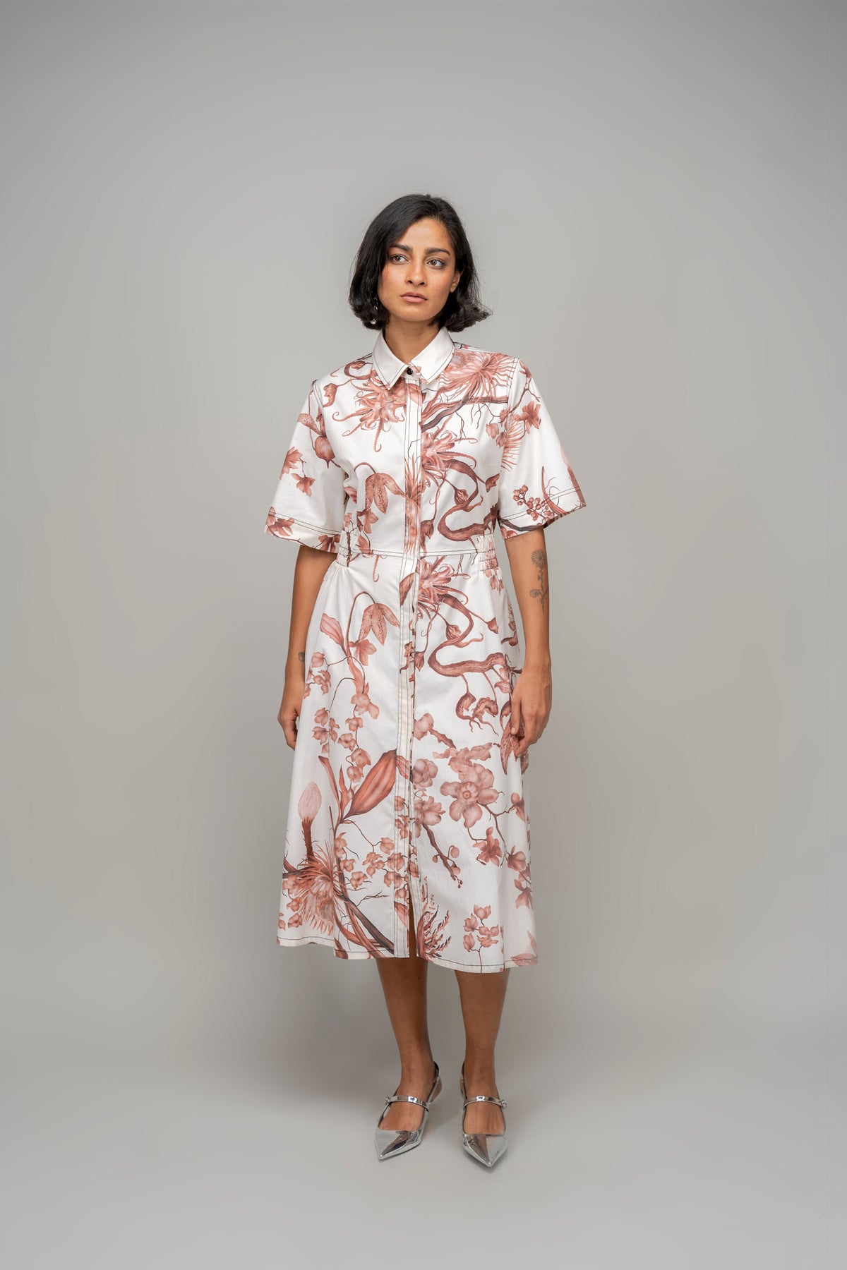 Garden Print Sunday Shirt Dress in Apricot