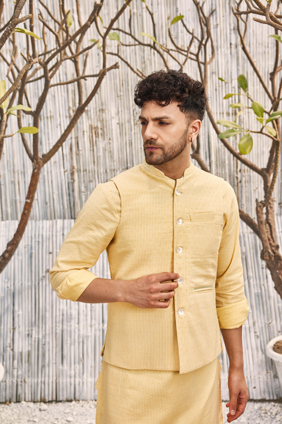 Cotton Yellow Bundi Jacket