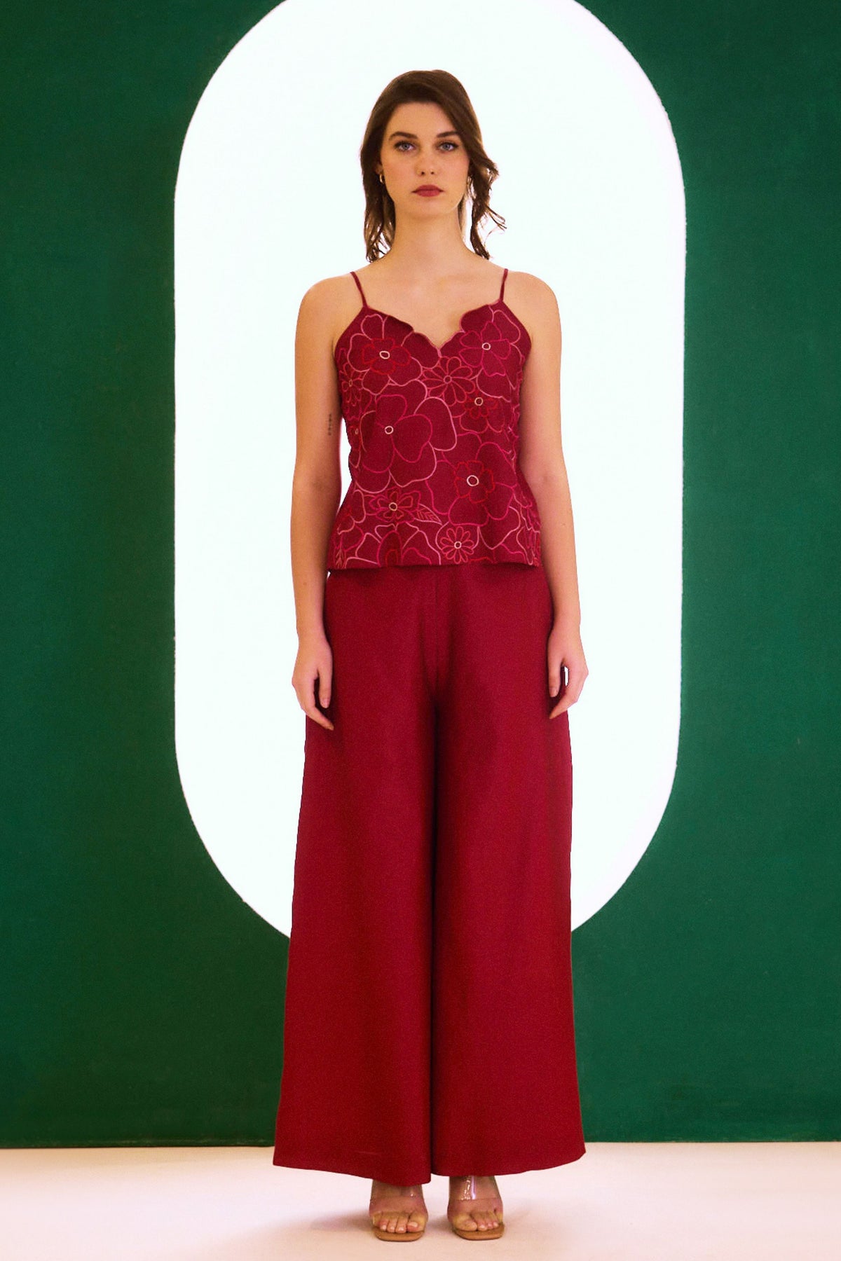 Berry Zealous Embroidered Palazzo Pants