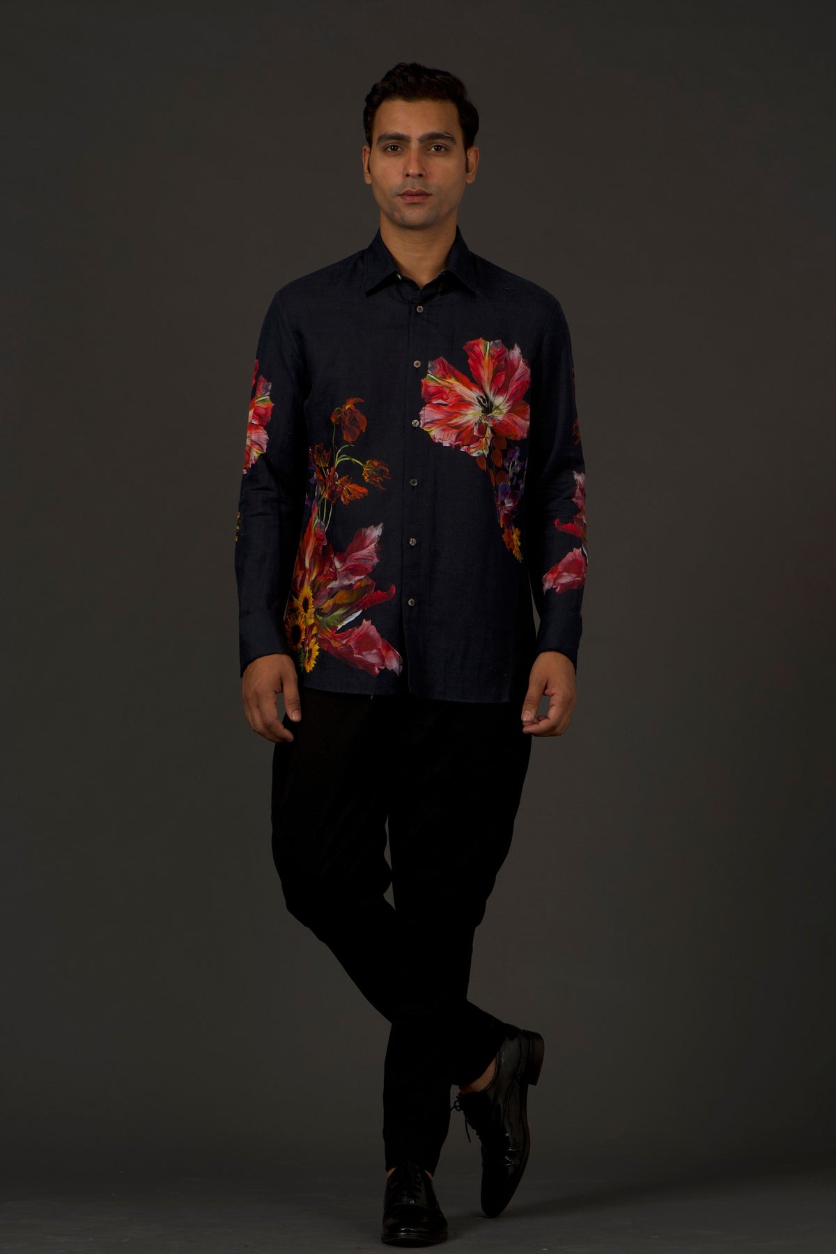 Black Floral Print Shirt