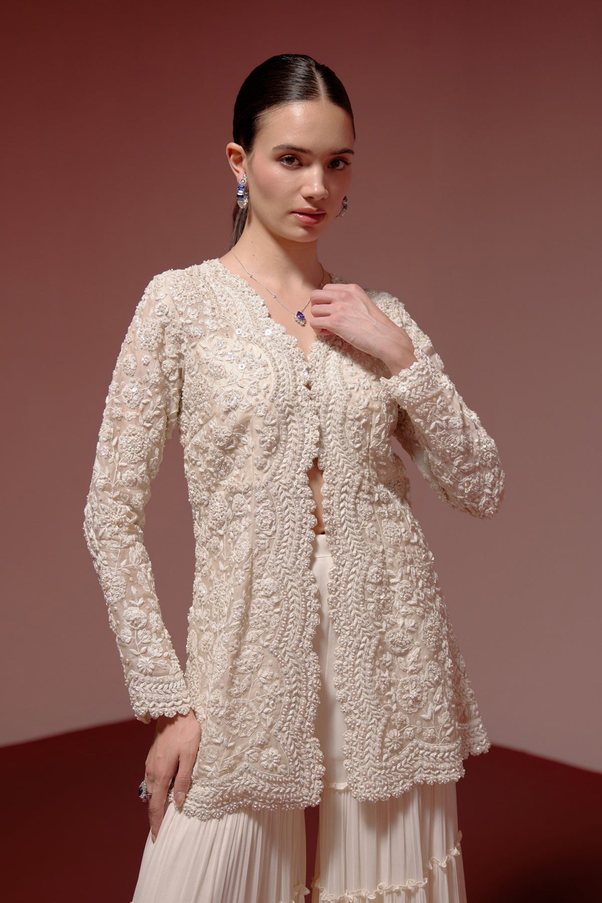 Ivory Jacket and Sharara Set