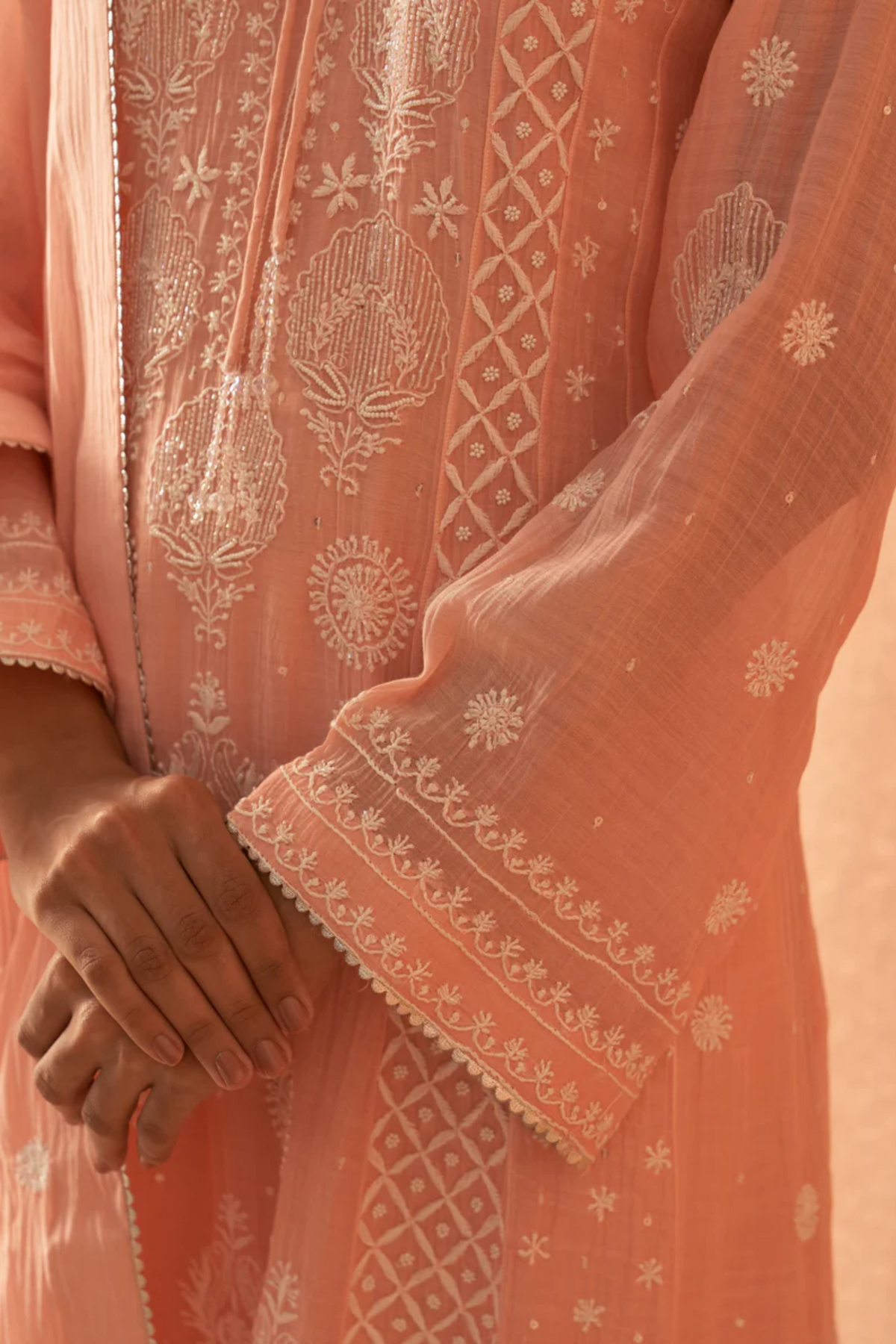 Peach Soft Chanderi Kurta Set