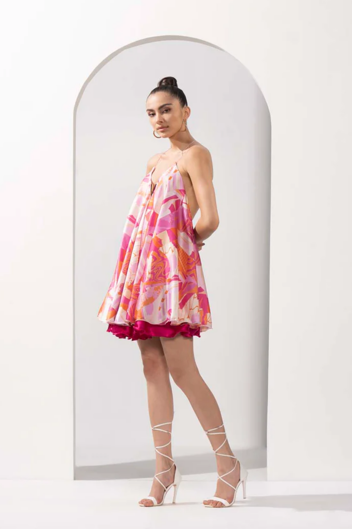 Pink Abstract Printed Short Dress