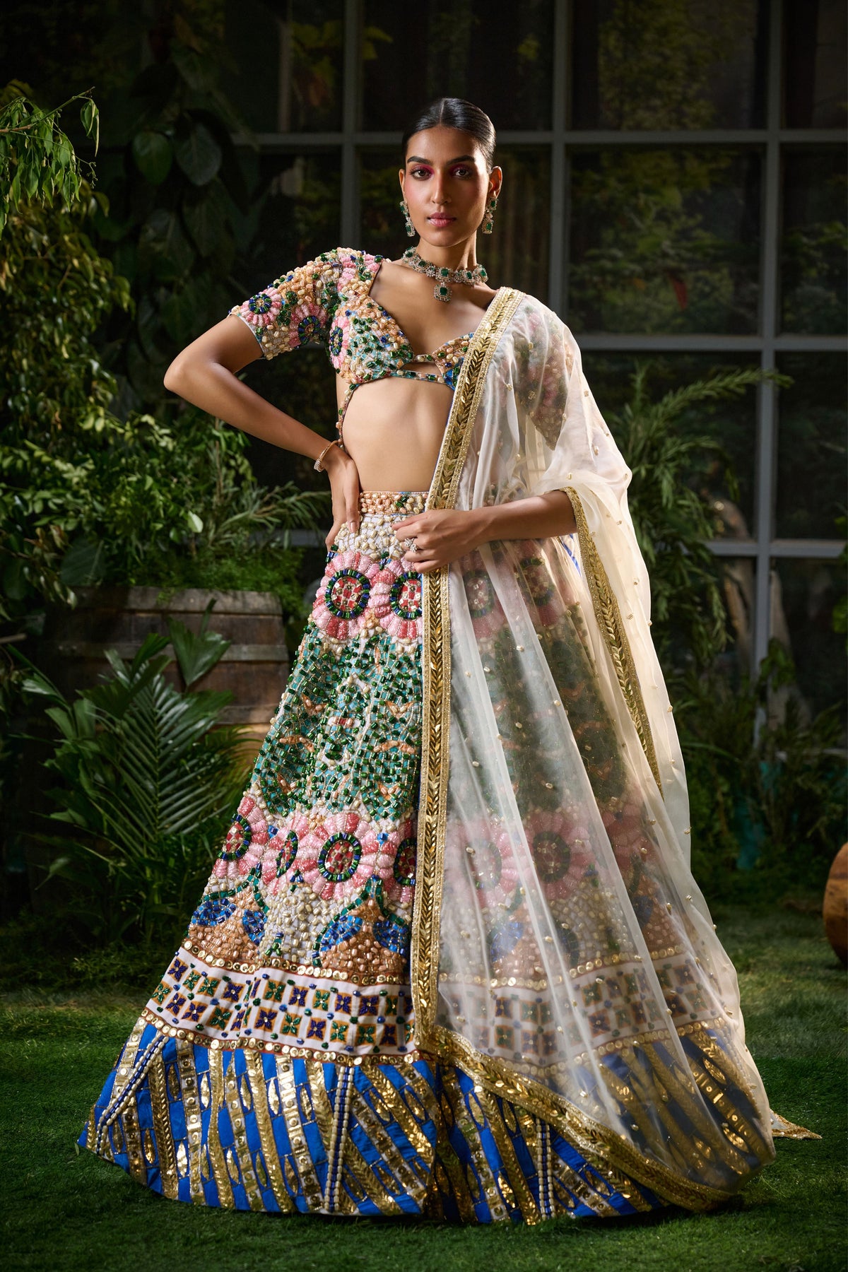 Velvet Multi Colour Lehenga Set