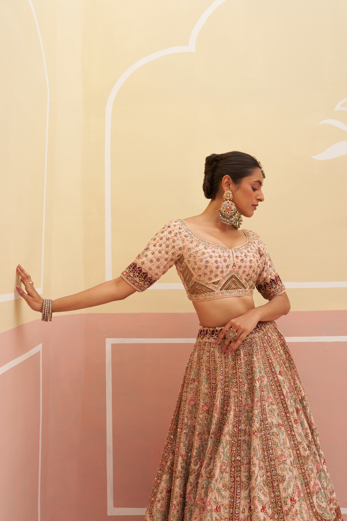 Peach Silk Lehenga Set