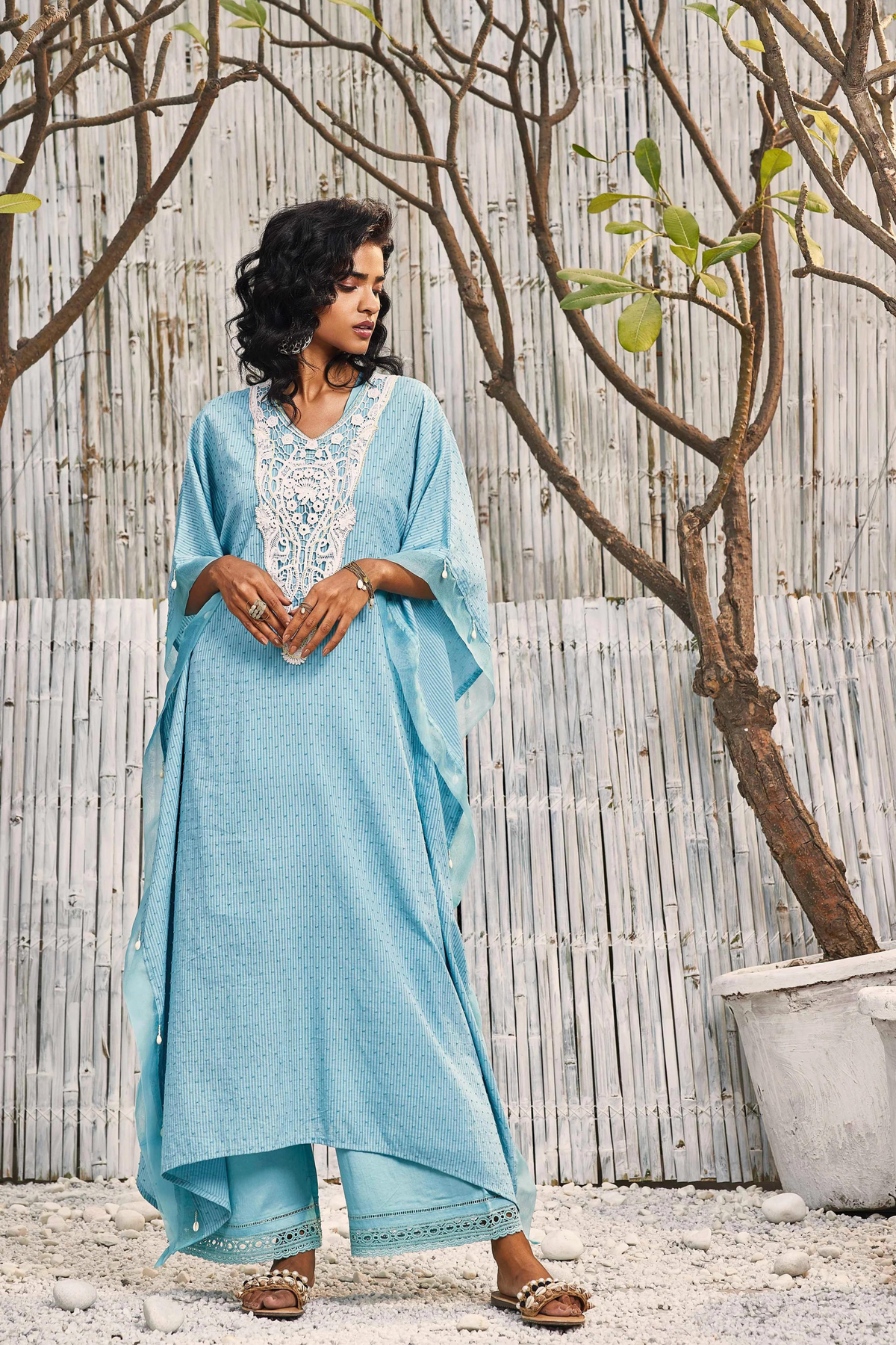 Breezy Blue Cotton Kaftan Set