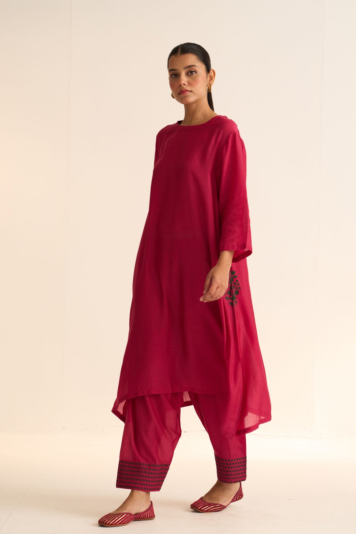 Gia Embroidered Rani Pink Kurta