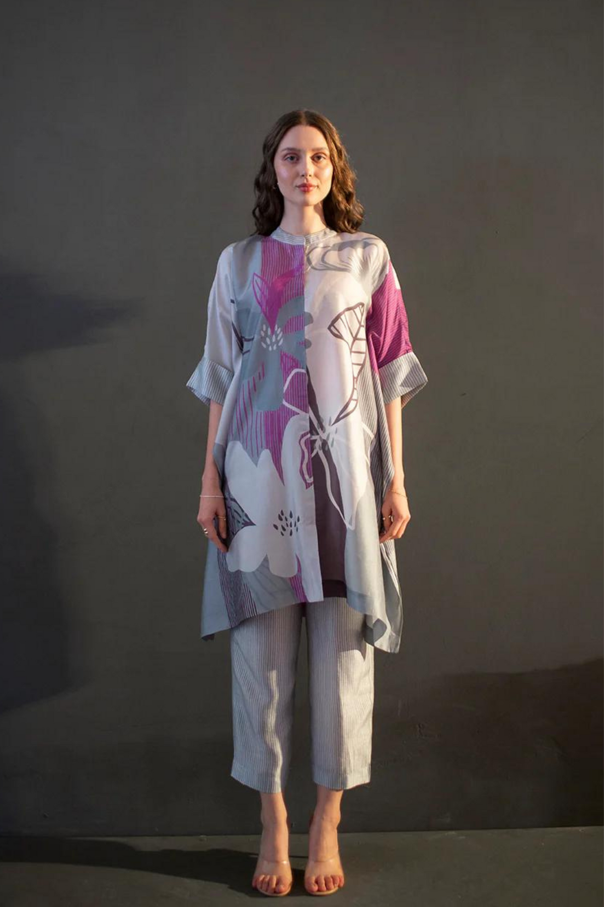 Plum Abstract Geometric Tunics Set