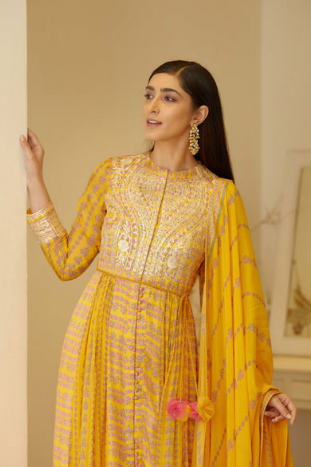 Mustard zardozi embroidered anarkali set