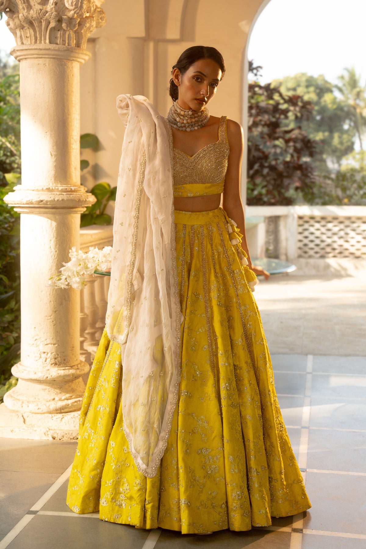 Lime Yellow Embroidered Lehenga Set