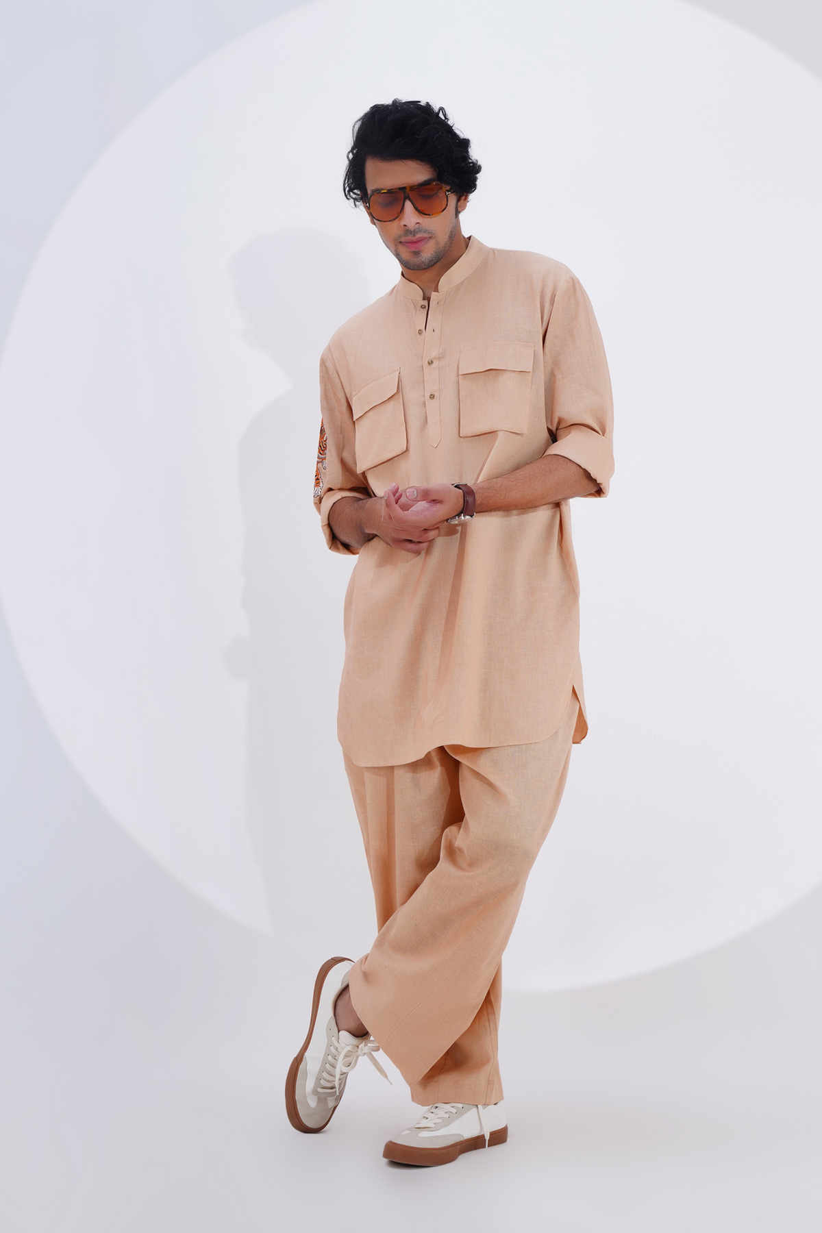 Beige Linen Kurta Set