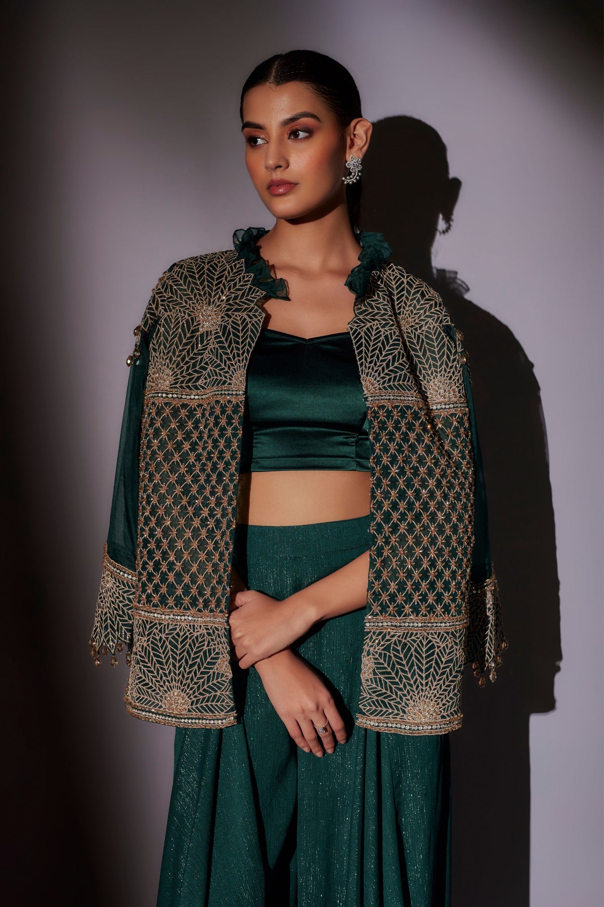 Green Embroidered Jacket Set