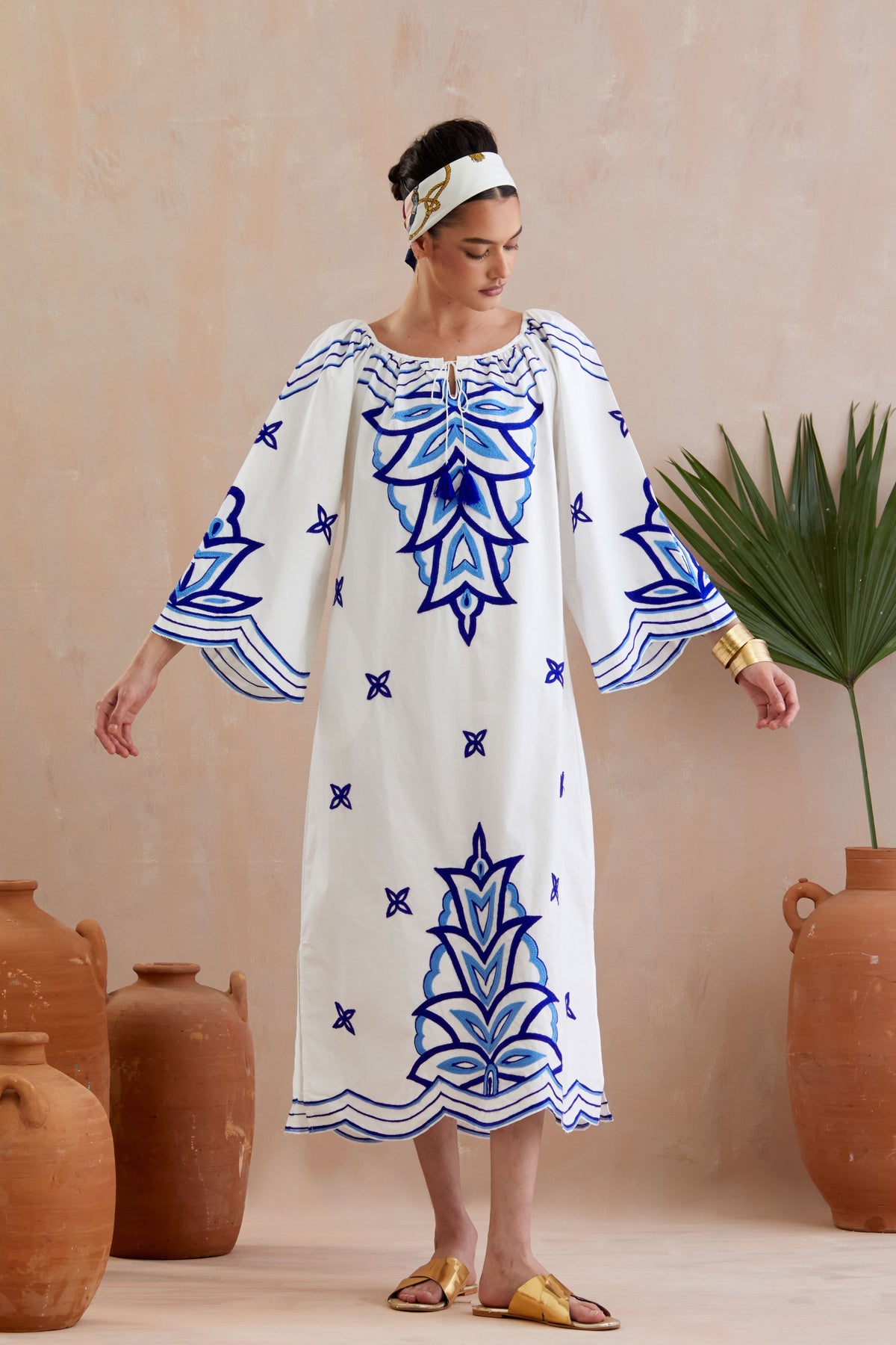 Ivory and Blue Embroidered Dress