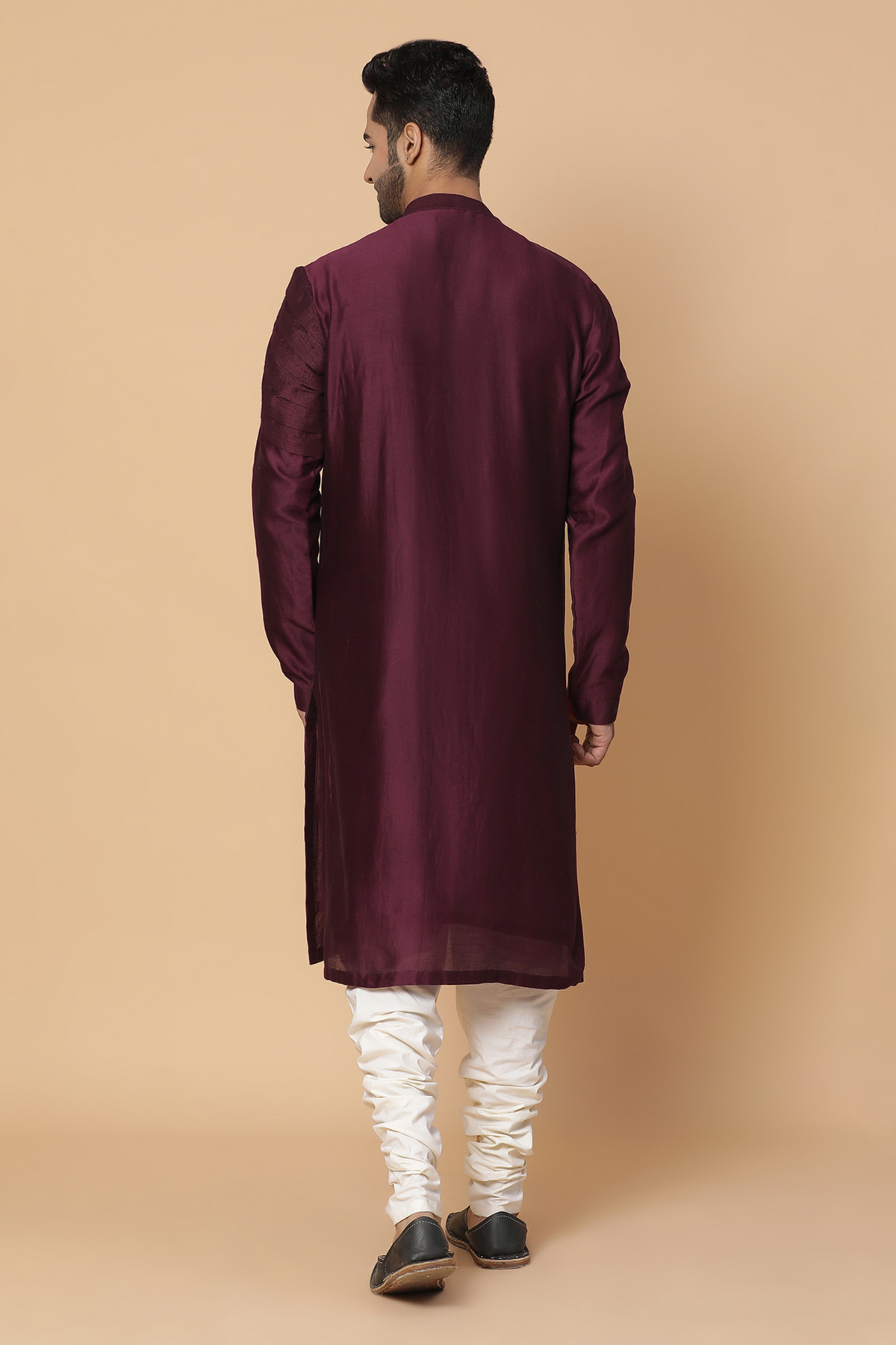 Maroon silk shoulder pleated kurta set