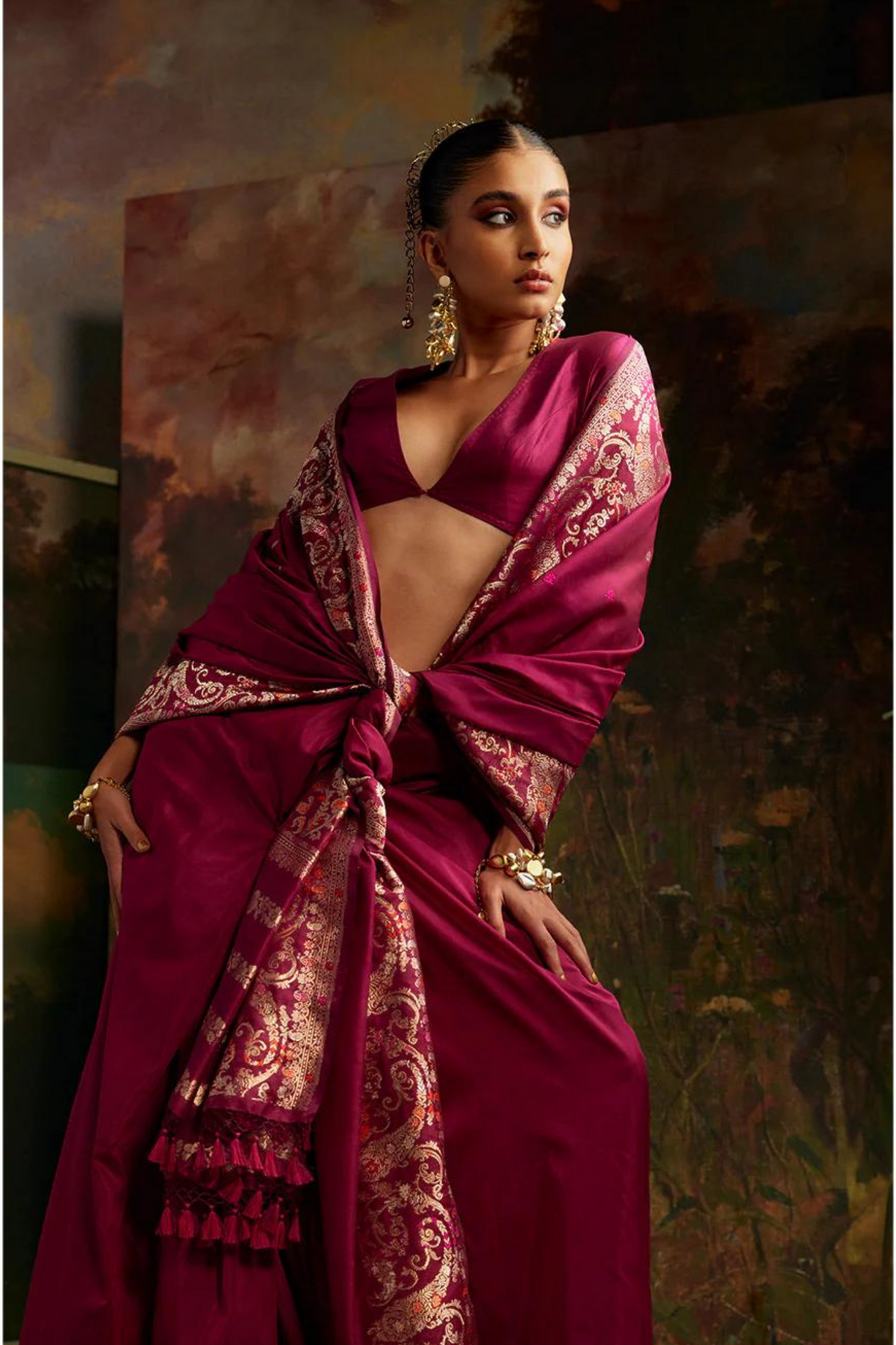 Handwoven Garnet Silk Saree