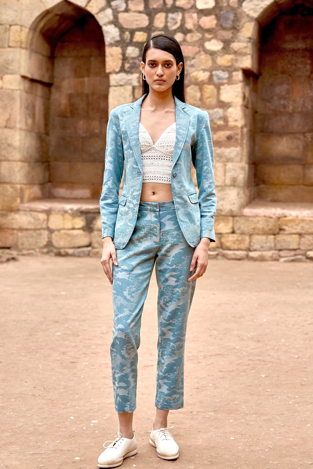 Indigo Jacquard Blazer Set