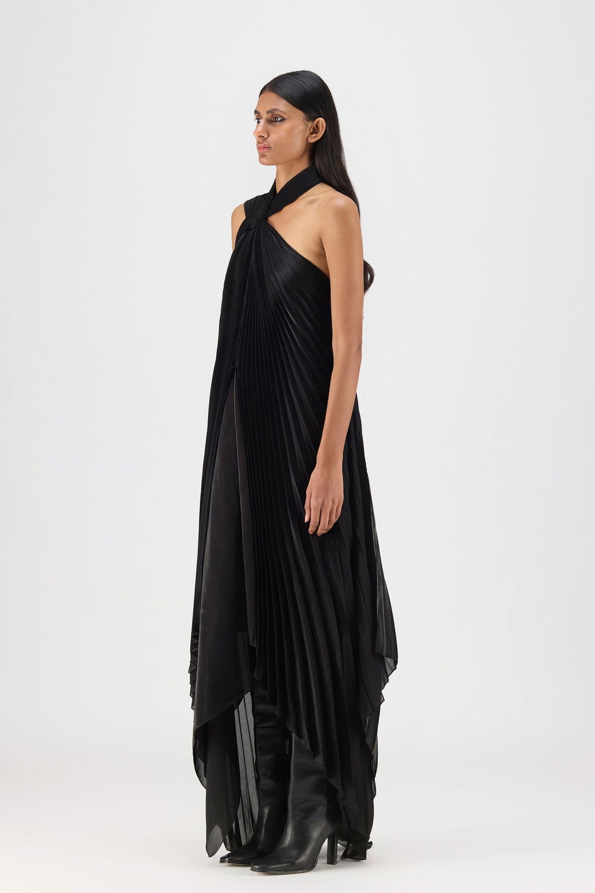 Pleated Fluid Gown in Black