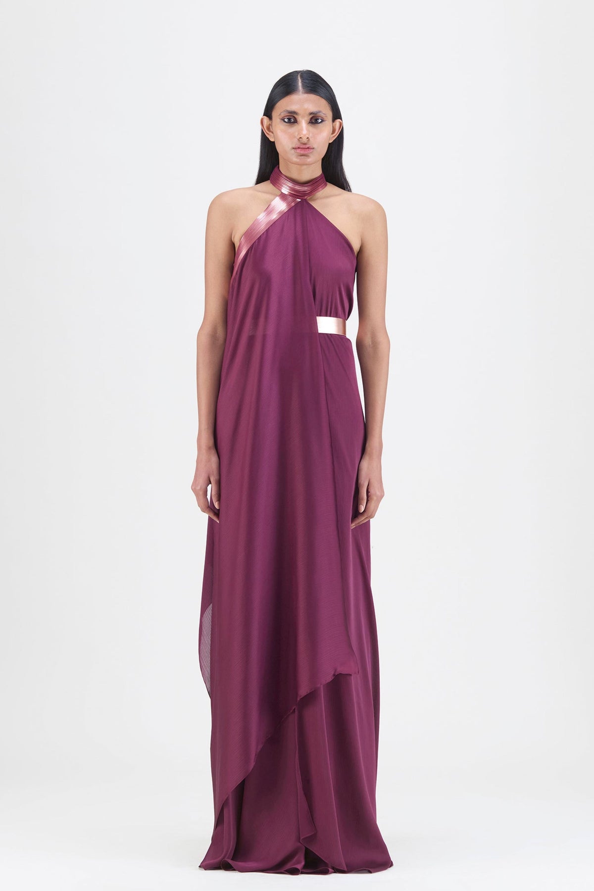 Metallic Plum Halter Gown