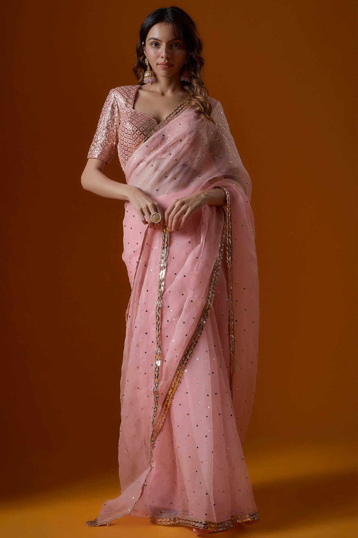 Light pink organza badla saree &amp; blouse