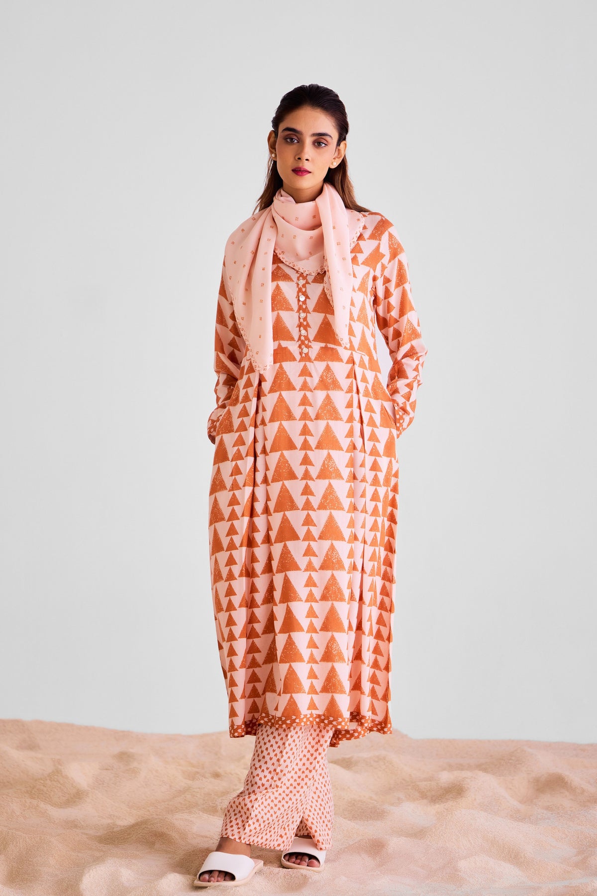 Peach Printed Kurta Set