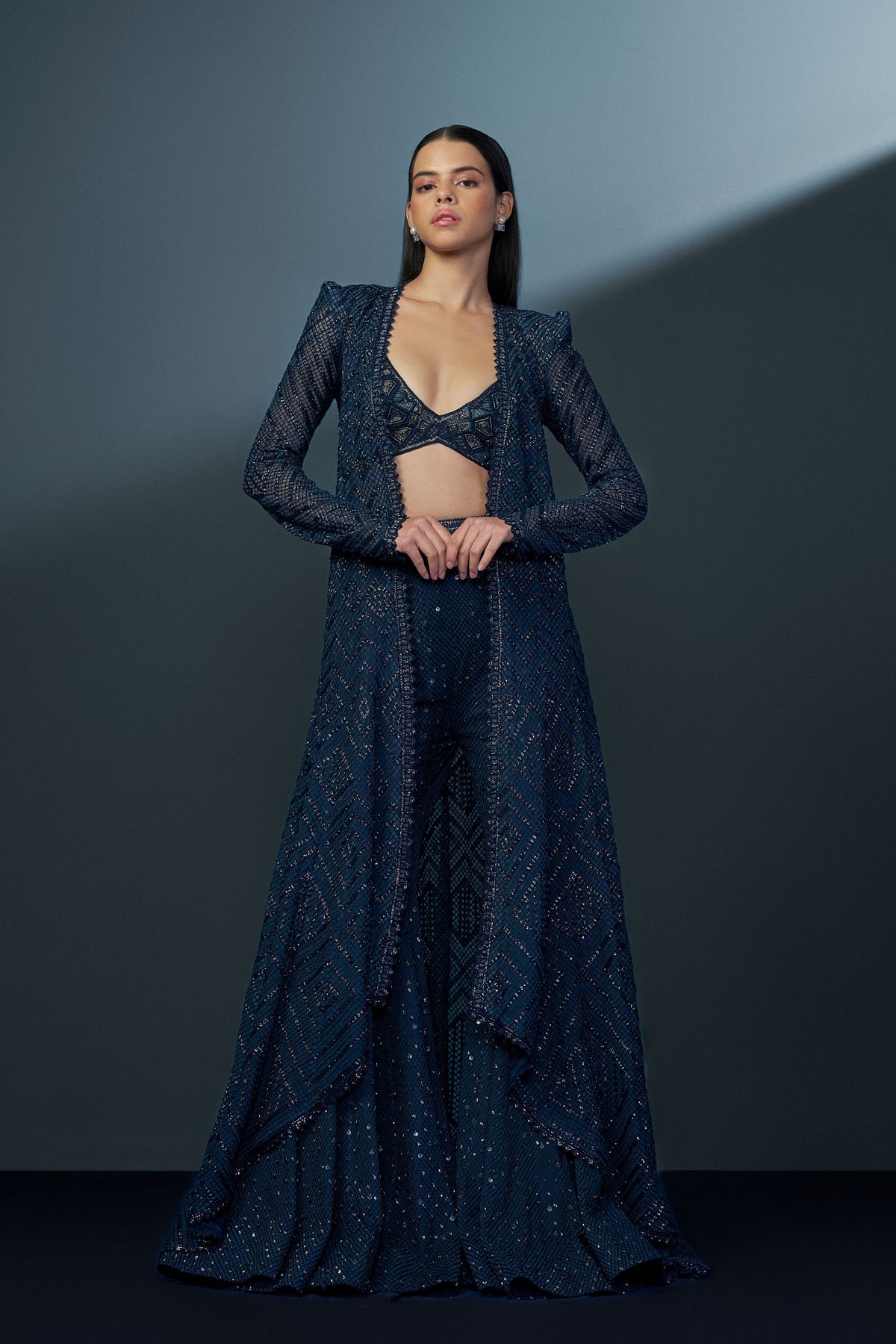 Twilight Blue Sharara With Jacket