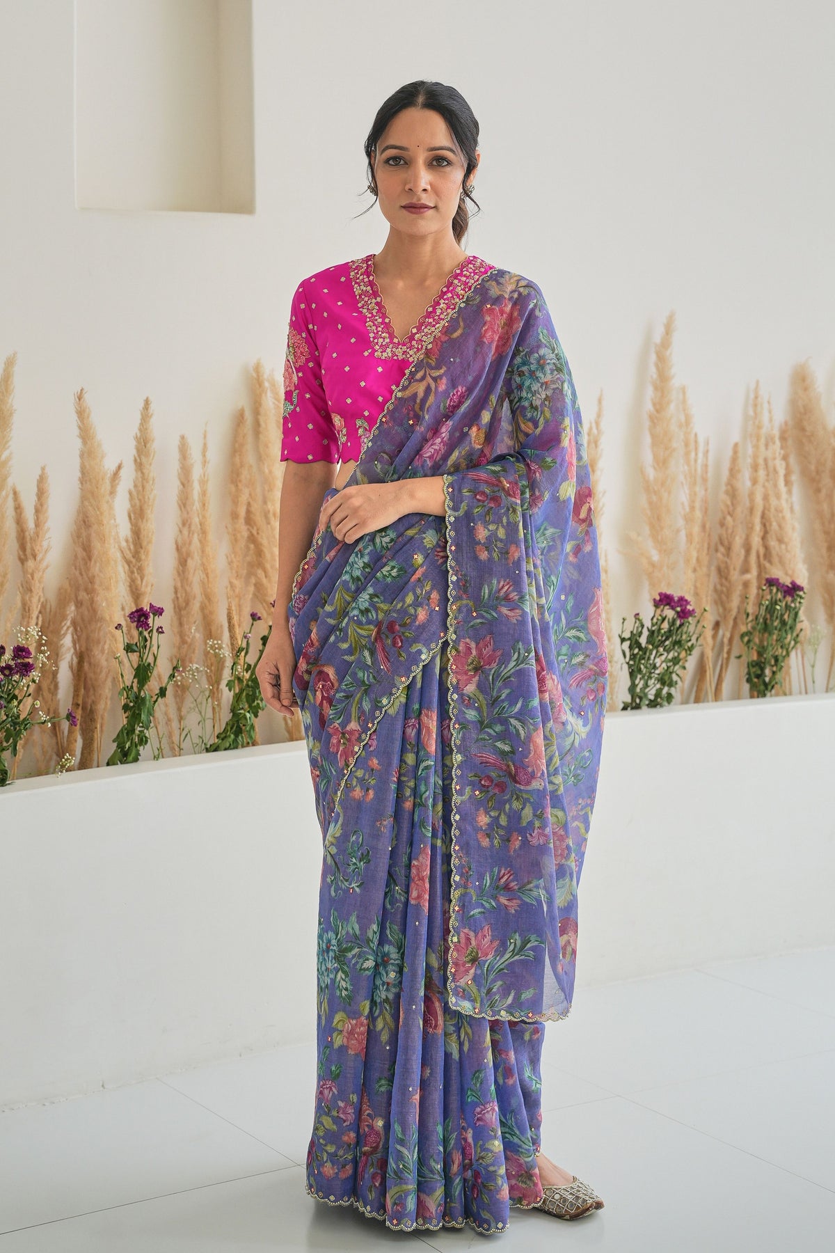 Fiza Tissue Saree Feeha Blouse in Purple