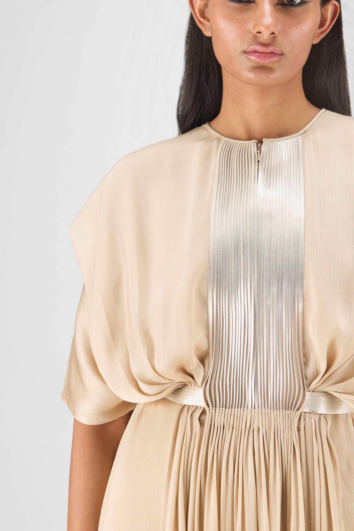 Sand Metallic Layered Gown