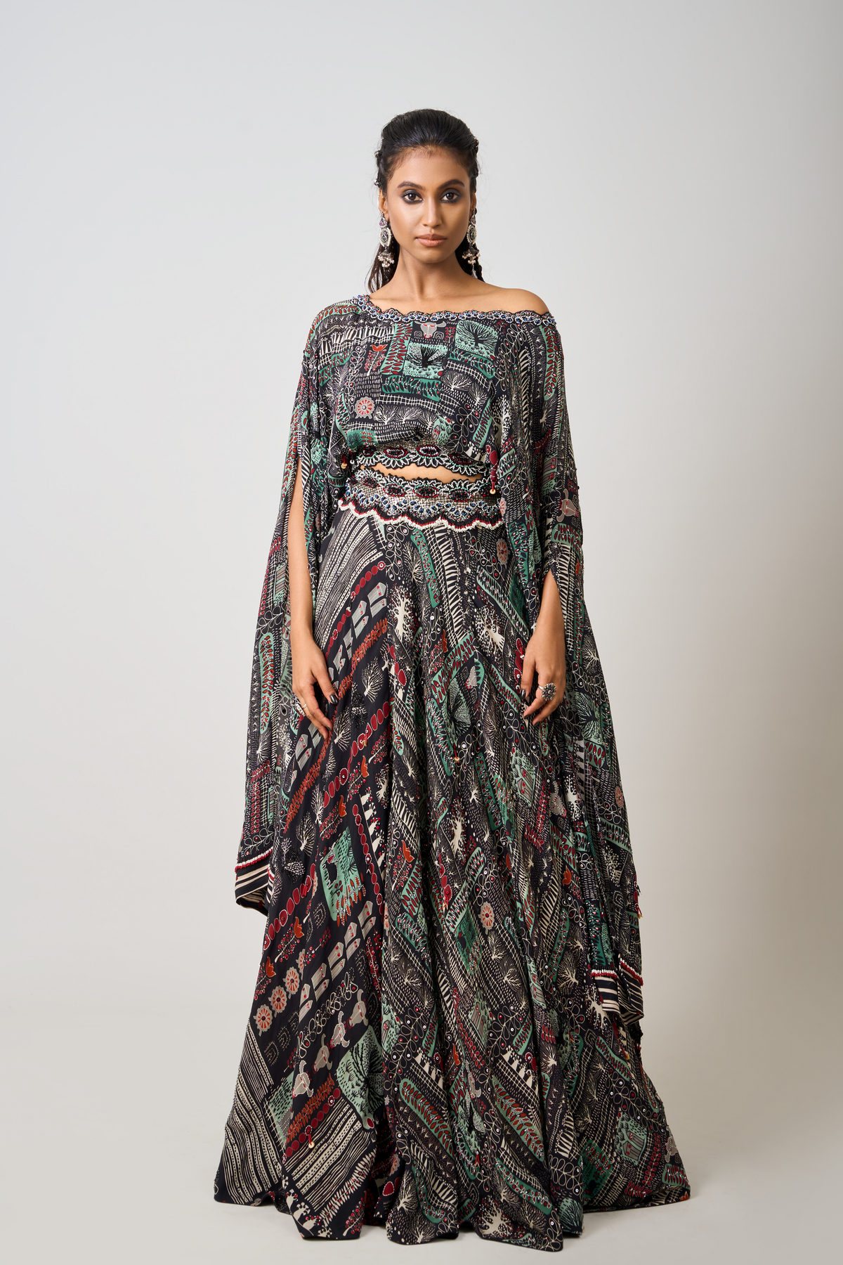 Printed Off-shoulder Top With Lehenga