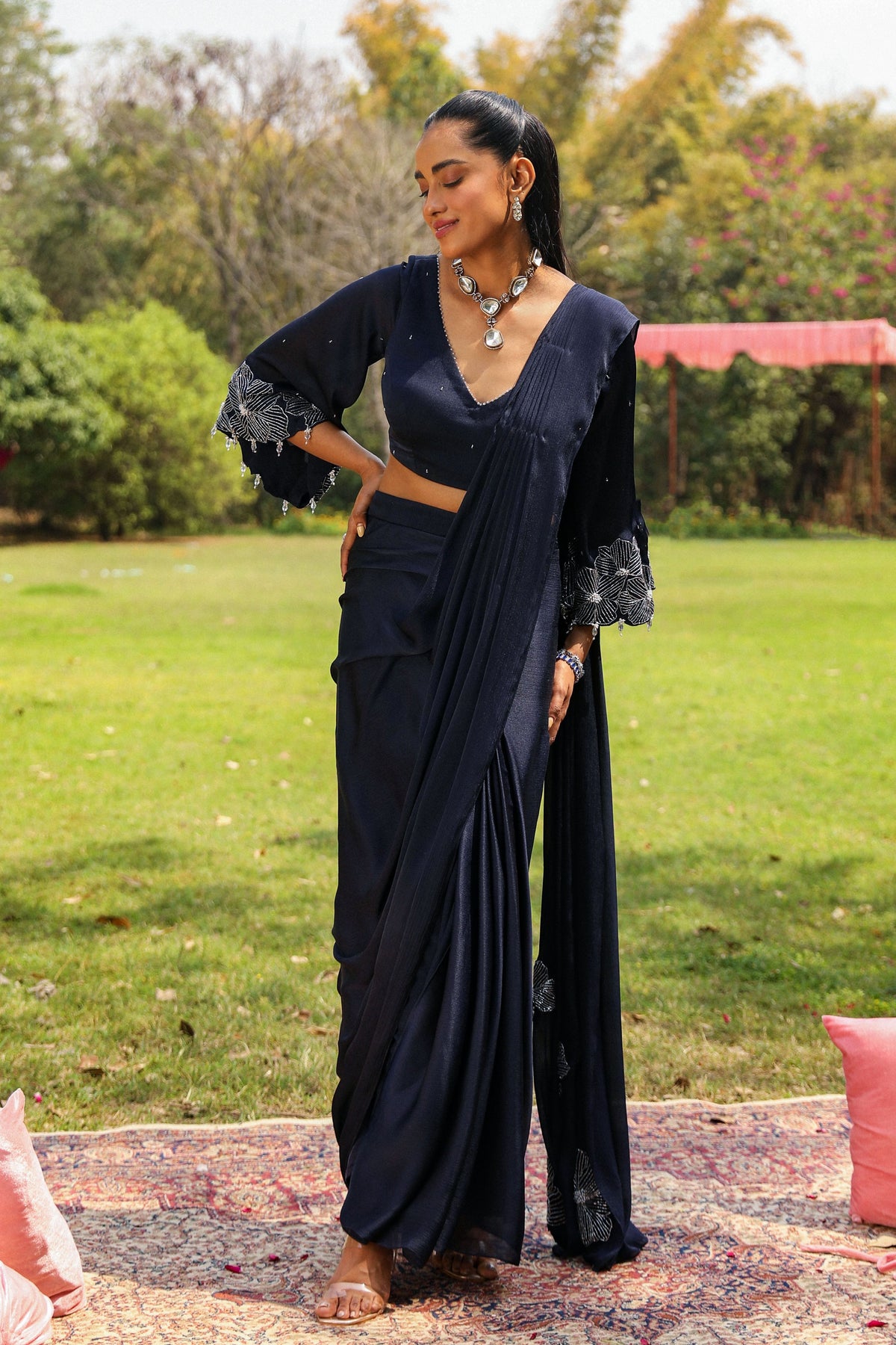 Dilbar Navy Blue Drape Saree