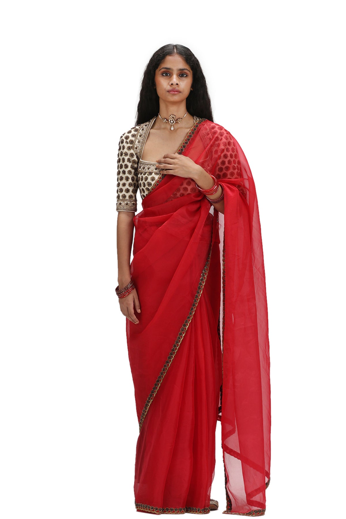 Mandahasa Red Saree Set