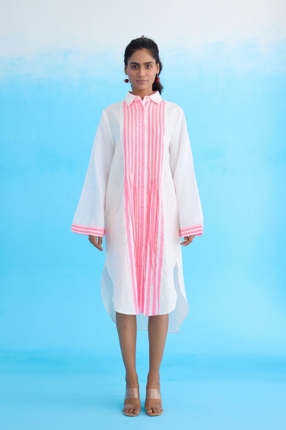 White Candy Stripes Shirt Dress