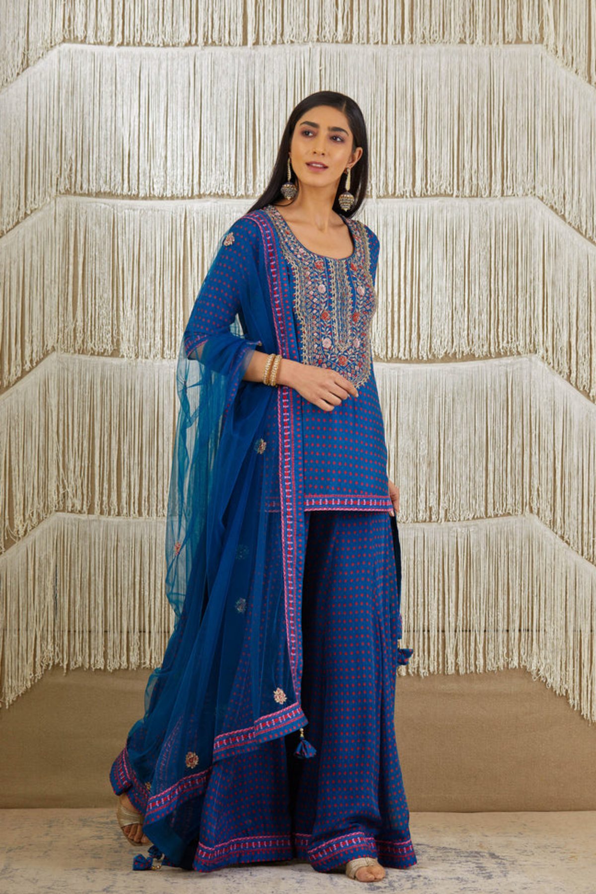 Blue zardozi embroidered sharara set