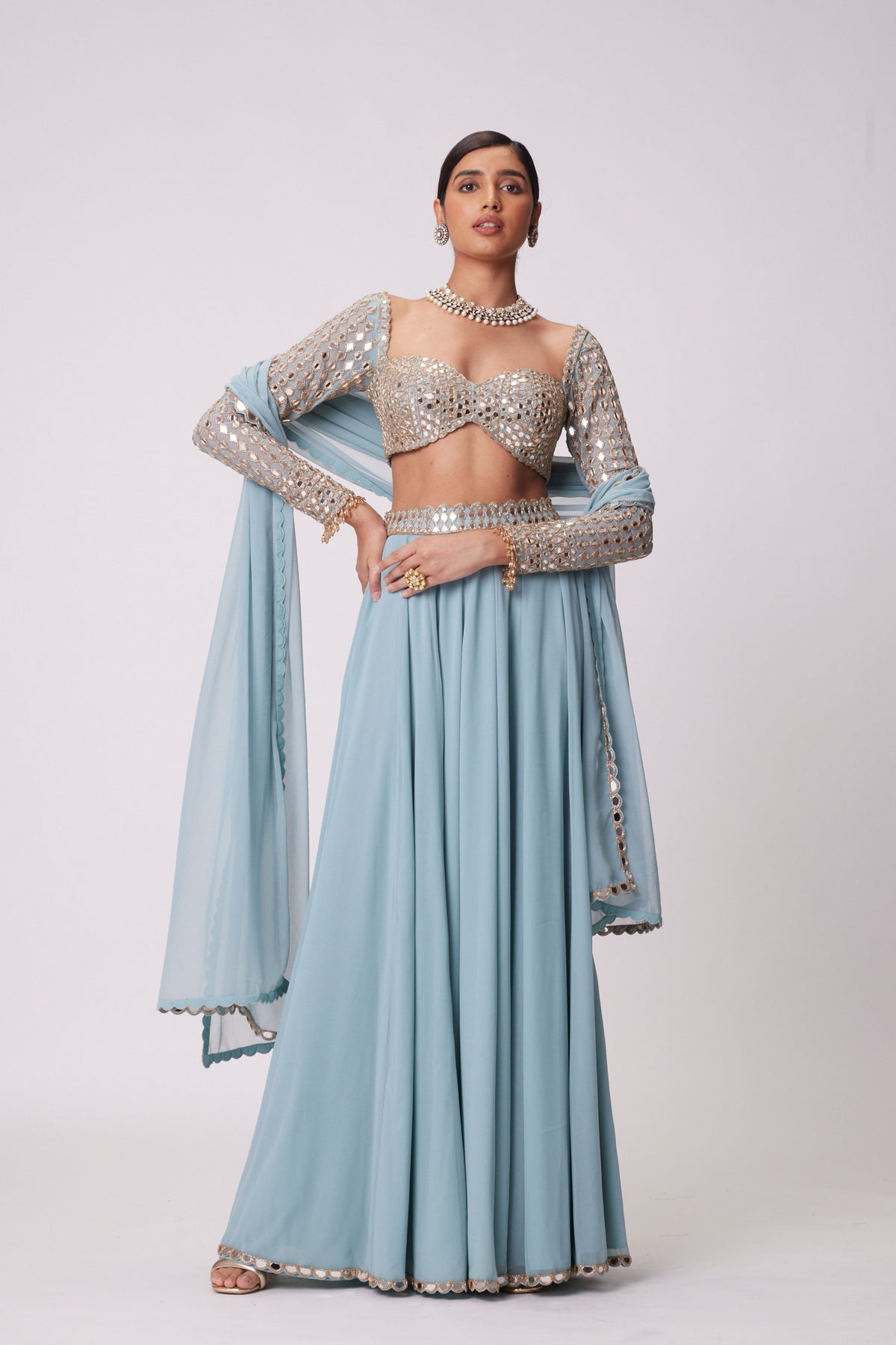 Powder Blue Lehenga Pants Set