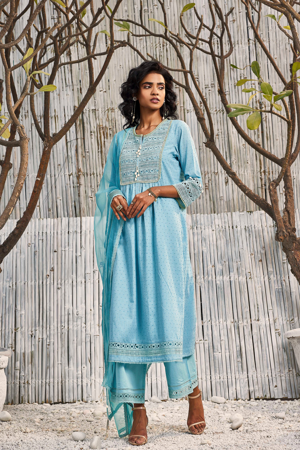 Tropical Blue Cotton Kurta Set