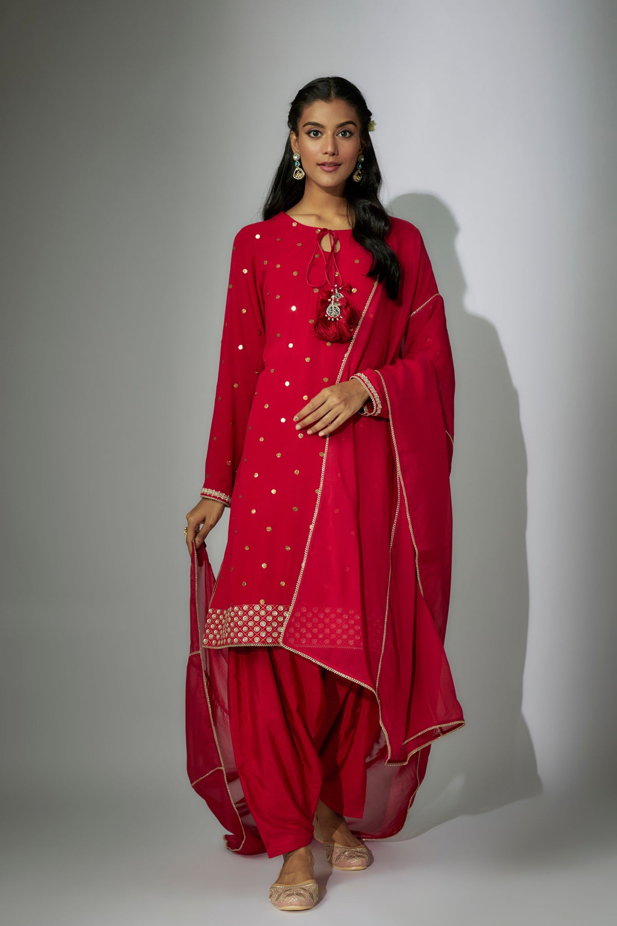 Red Embroidered Kurta Set