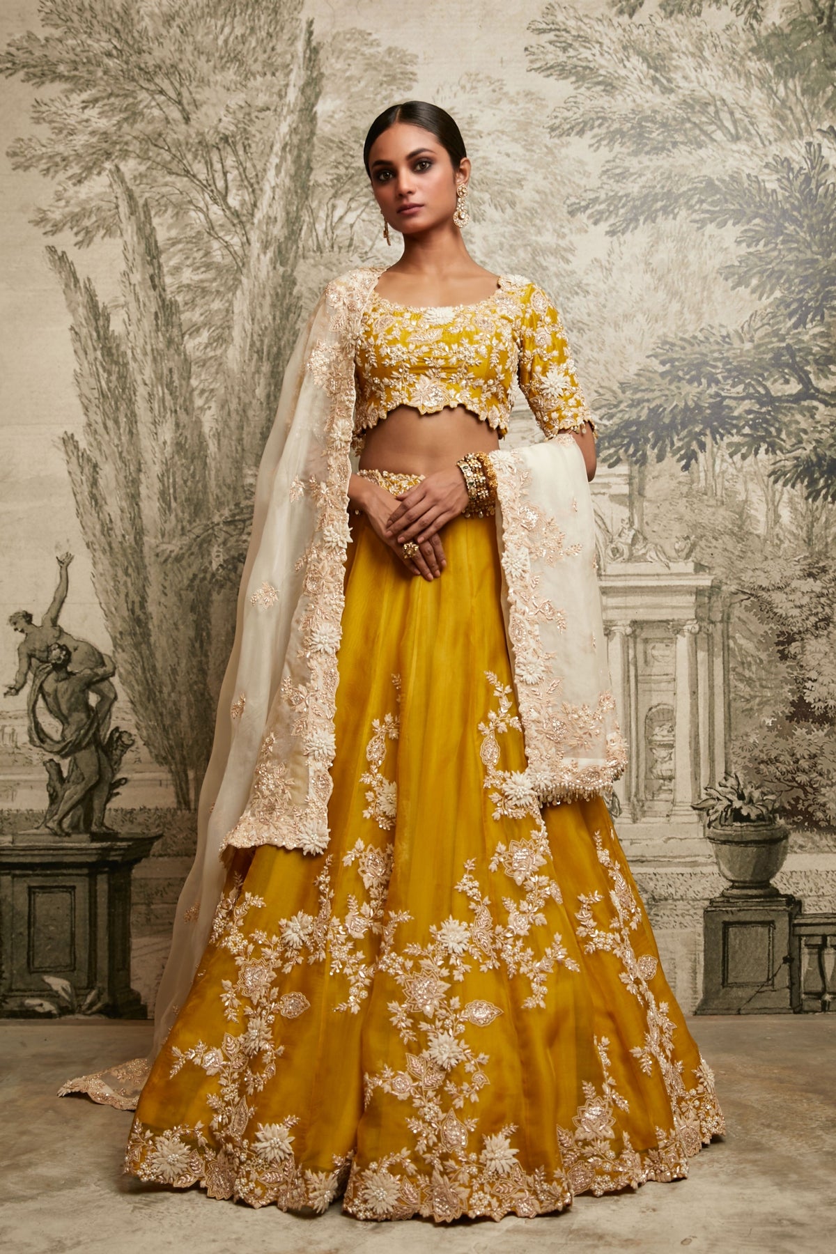 Mustard Organza Lehenga Set