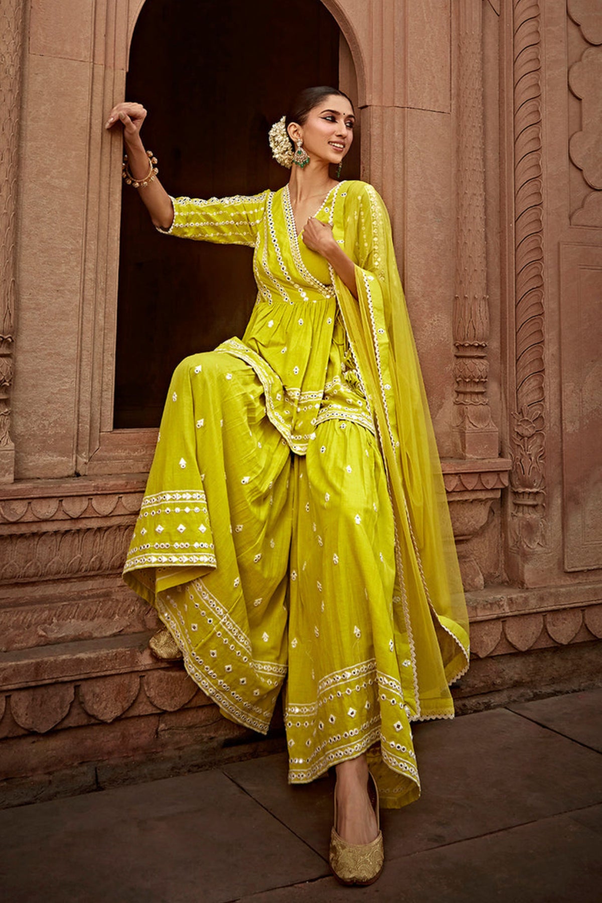 Neon Green Three Sharara Set