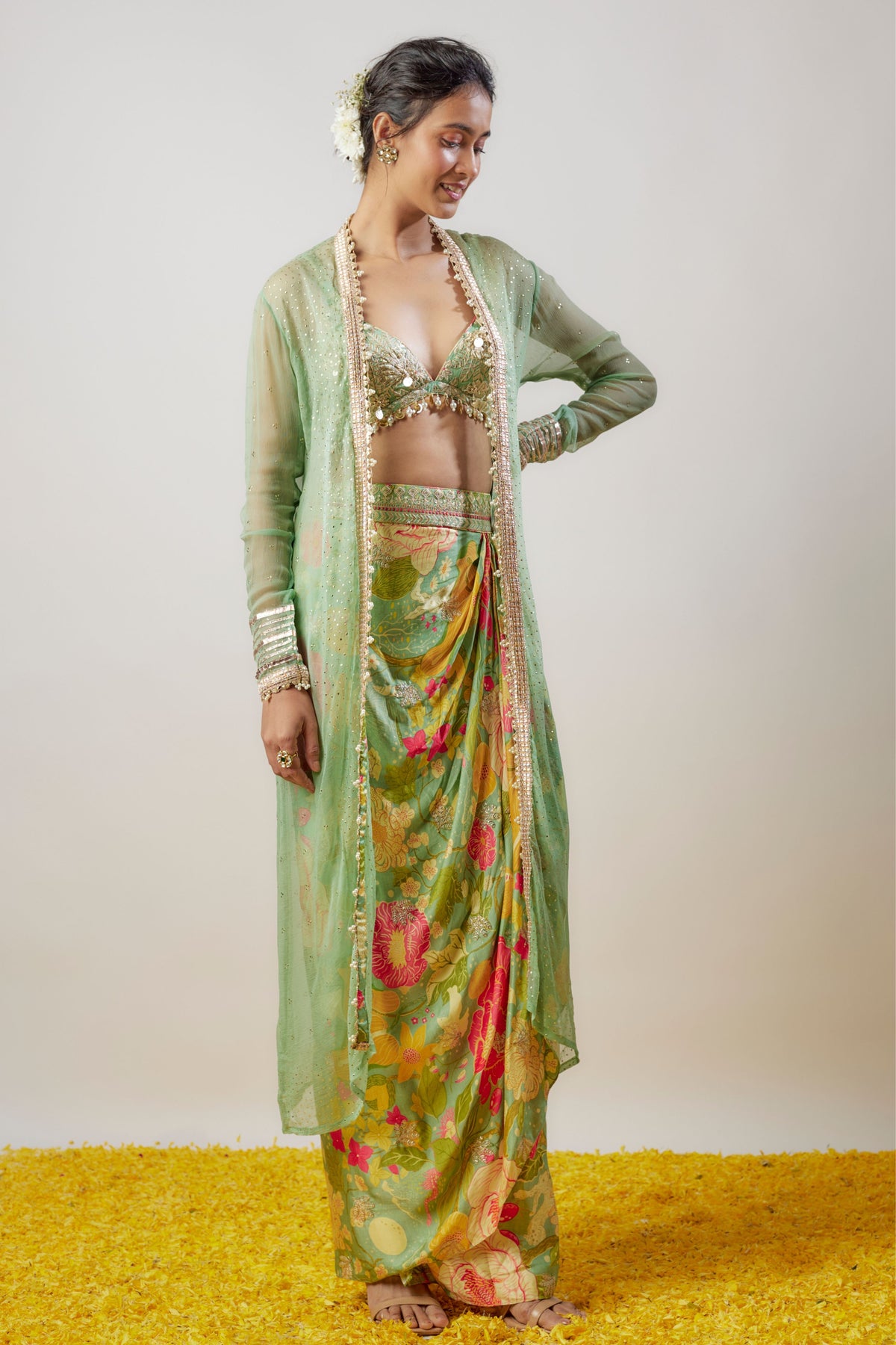 Saisha Mint Green Cape Set