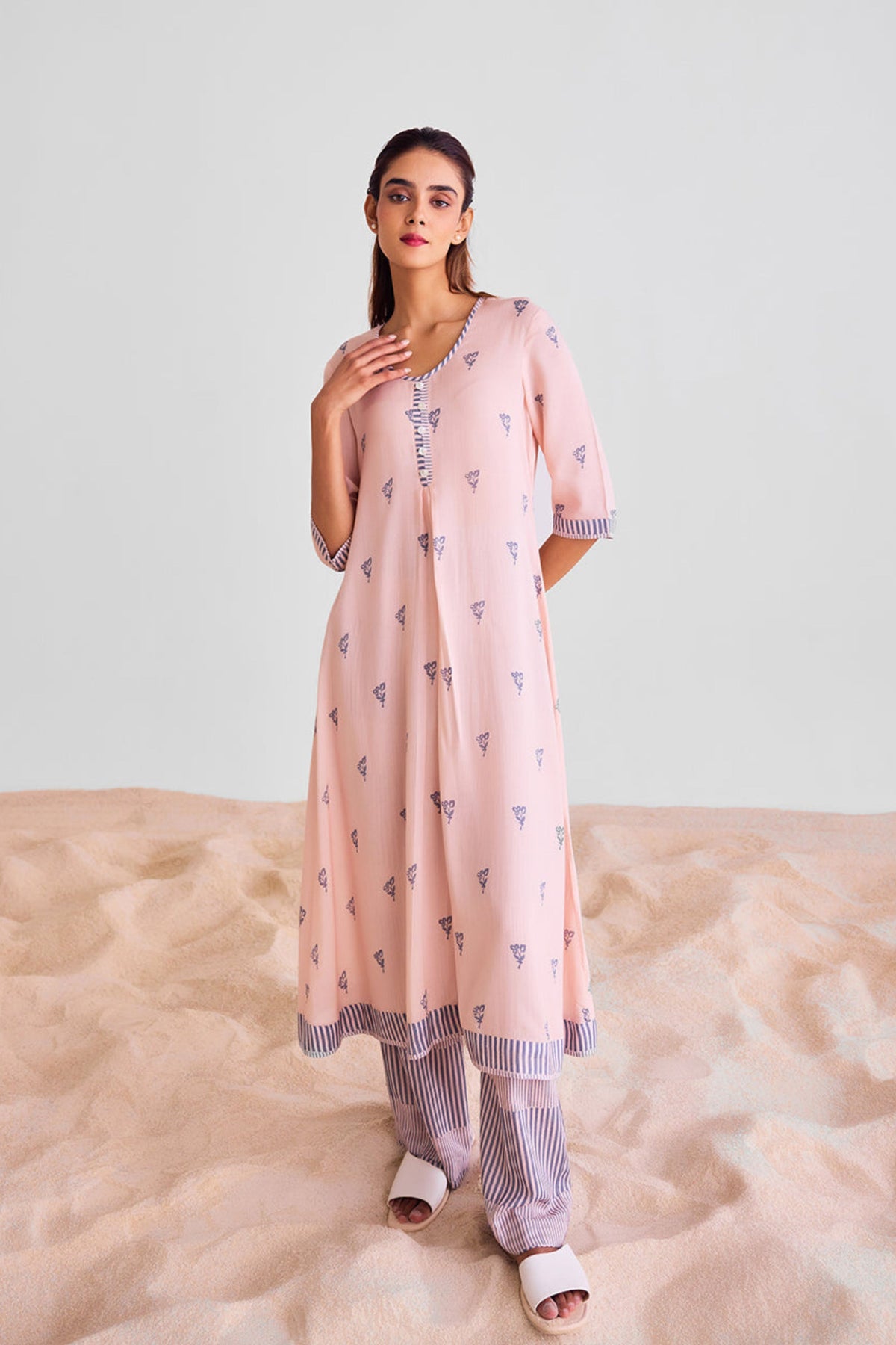 Peach Printed Kurta Set