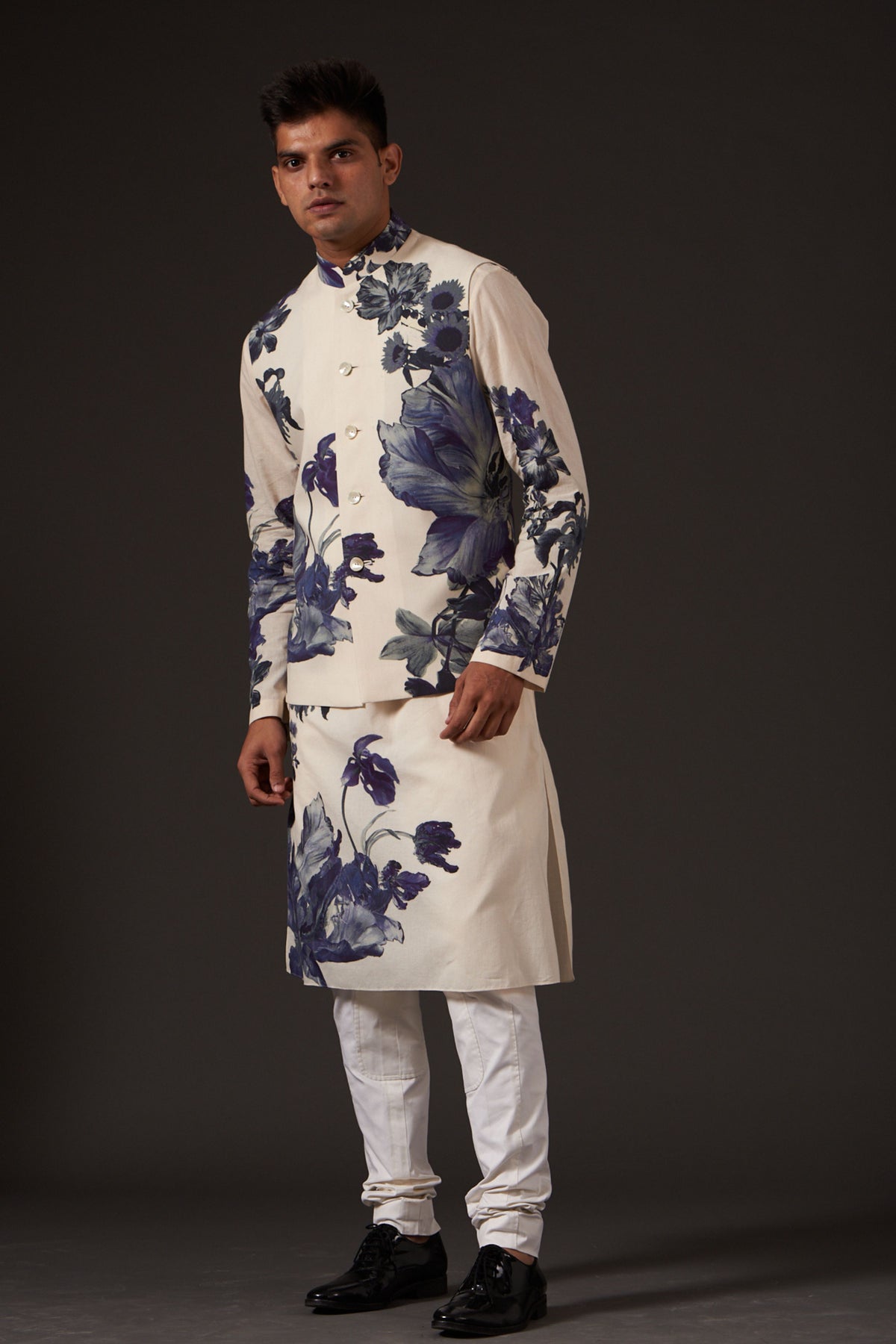 Ivory Floral Printed Bundi