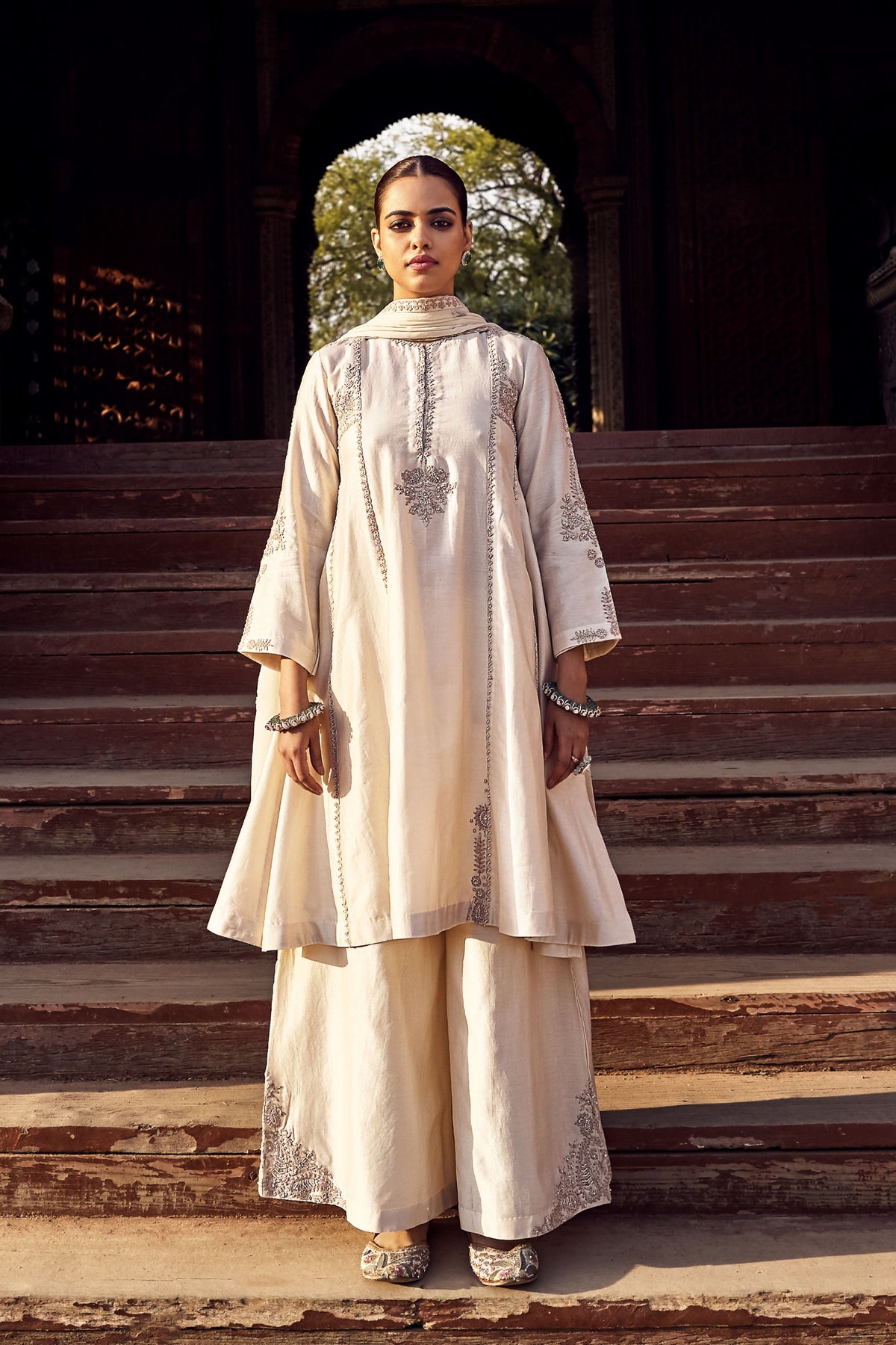 Ekru A Line Kurta Set