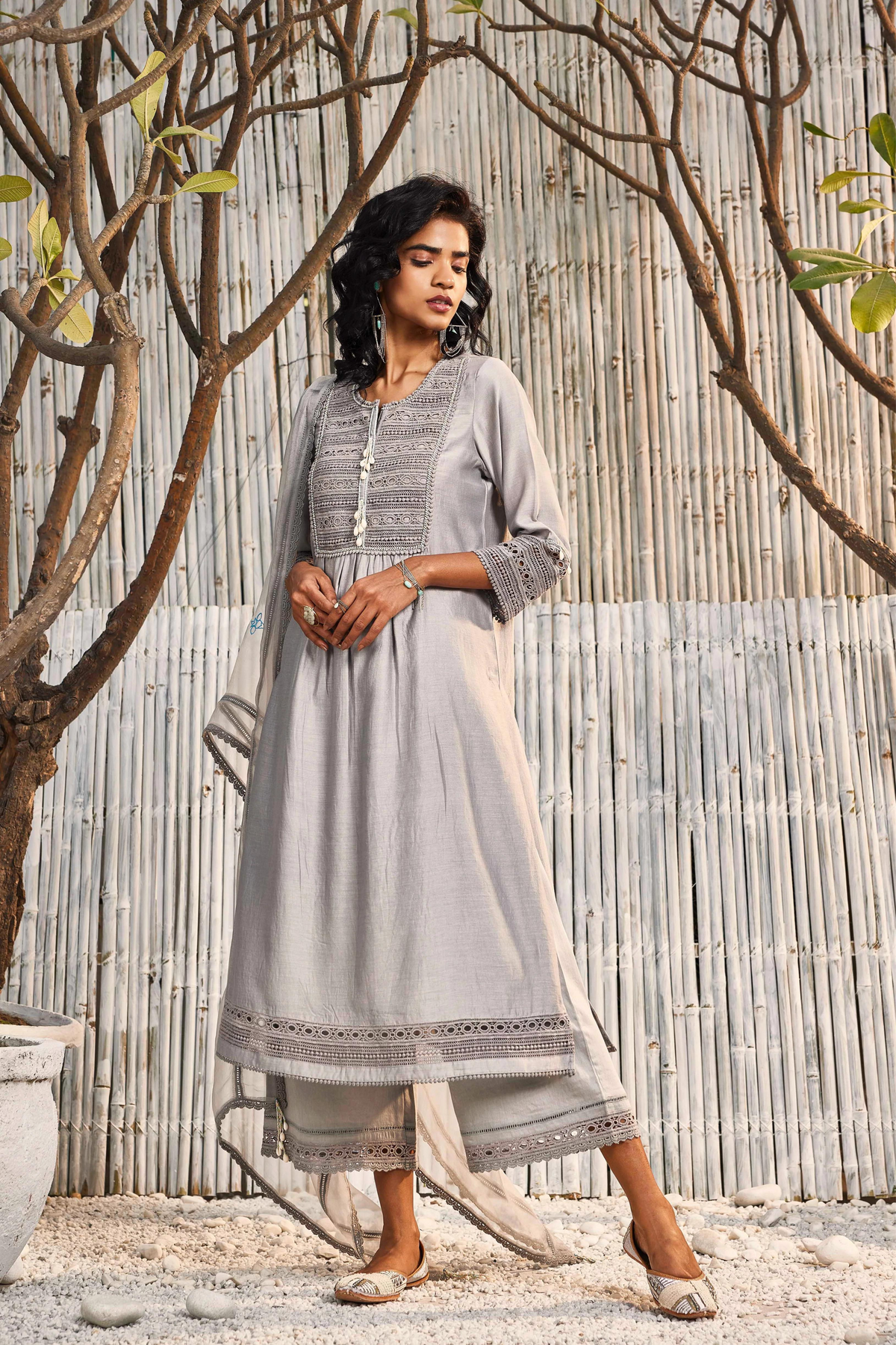 Steel Grey Chanderi Kurta Set