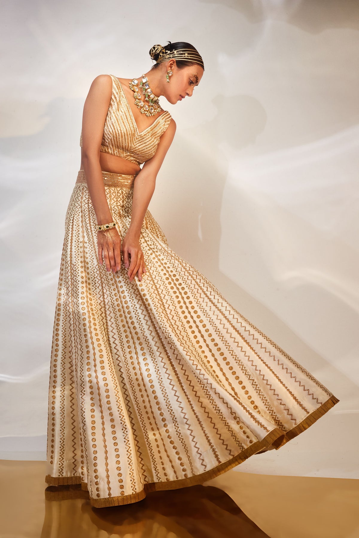 Ivory &amp; Gold Lehenga Set