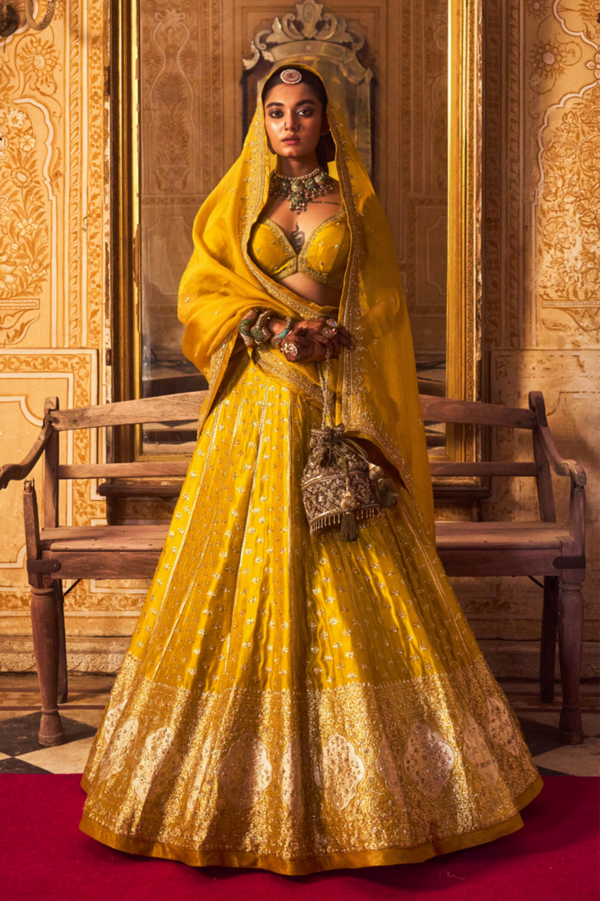 Mustard  Banarsi Lehenga Set