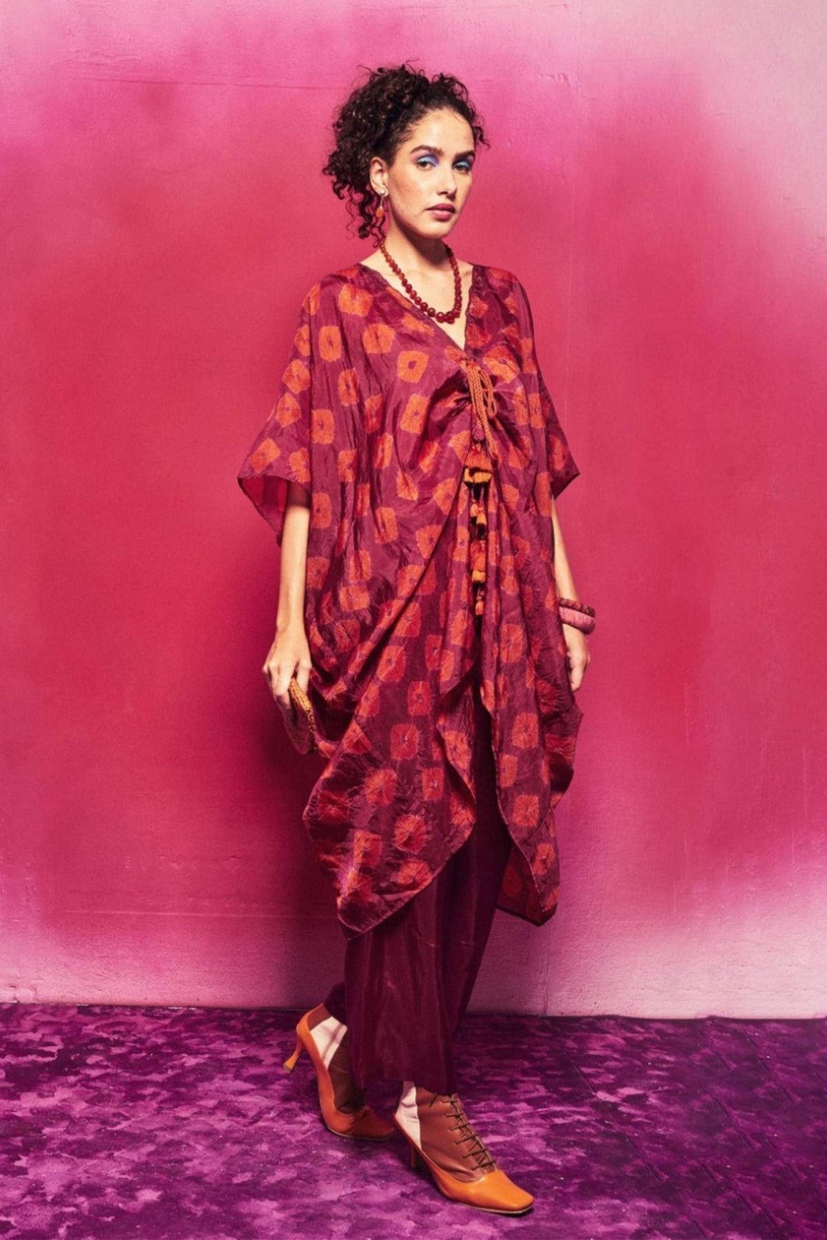 Fuschia Shibori Coco Kaftan Set